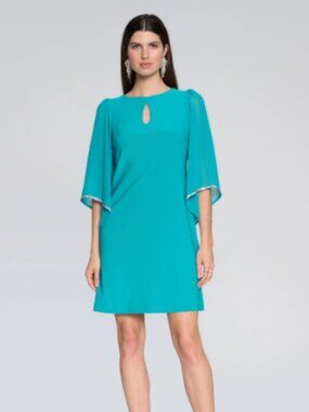 NWT! Joseph Ribkoff Ocean Blue Shift 3/4 Sleeves Dress Size 12 Ret $319